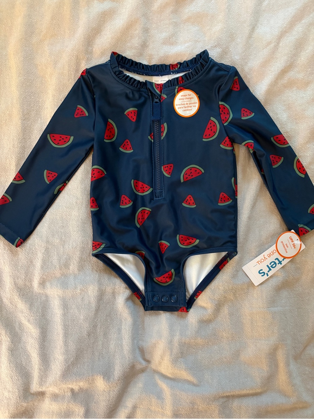 Carter's Navy Long-Sleeve Watermelon Print One-Piece Swimsuit